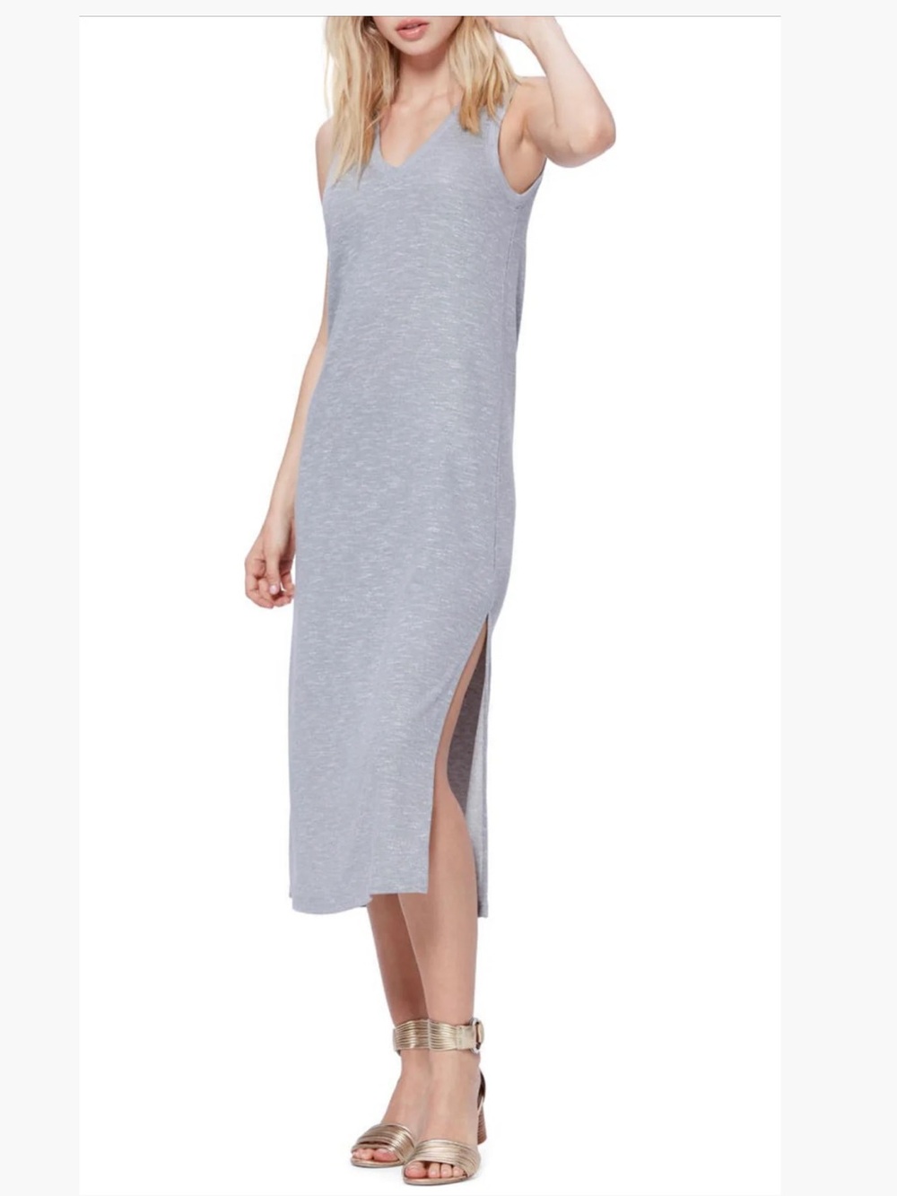 PAIGE Sleeveless Sage V-Neck Side-Slit Mini Dress in Light Gray Size XS